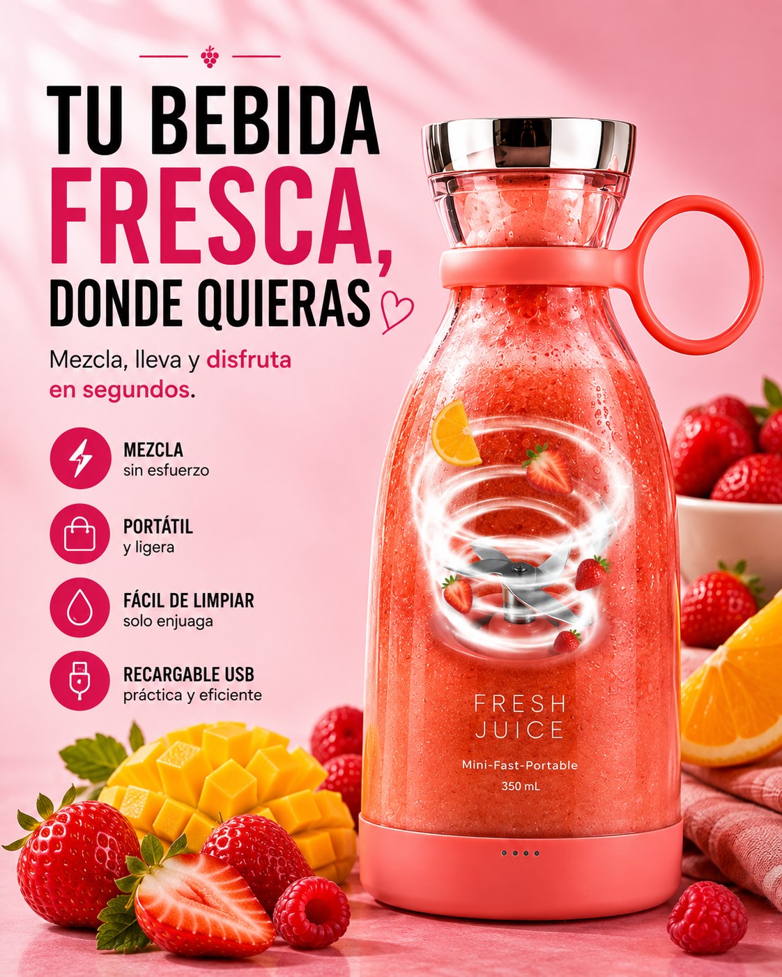 🍓 Botella Mezcladora Eléctrica Portátil | Tu Bebida Lista en Segundos