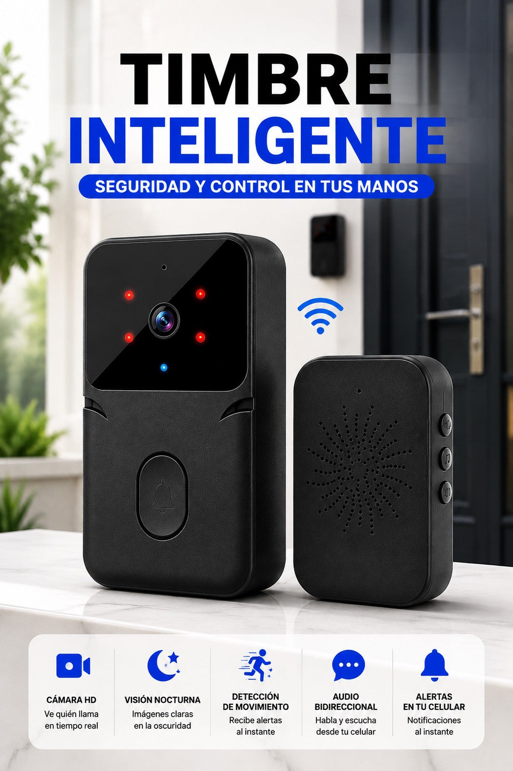 Timbre Inteligente WiFi con Cámara HD | Seguridad y Control desde tu Celular 🔔📱