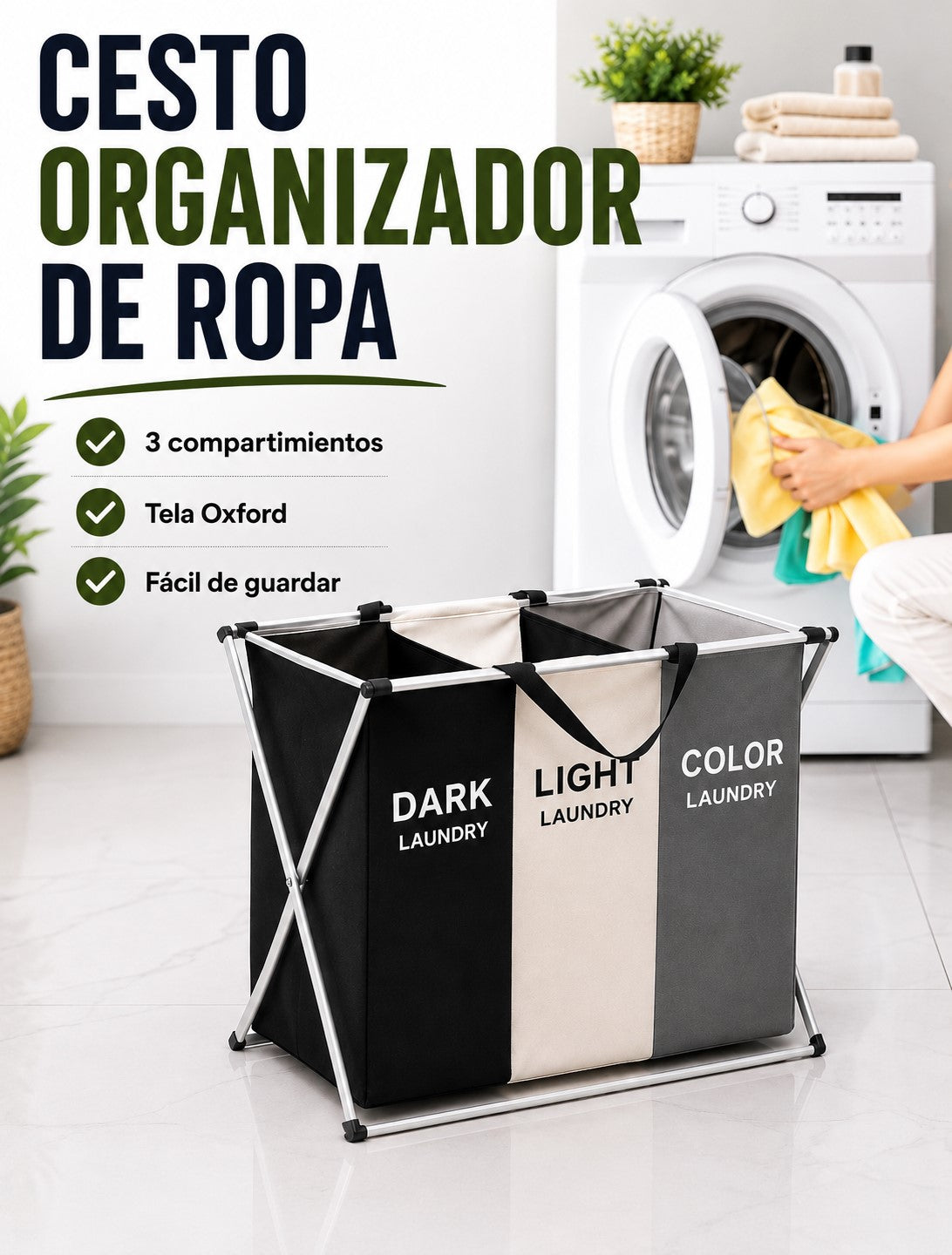 Cesto Organizador de Ropa 3 Compartimientos ⭐