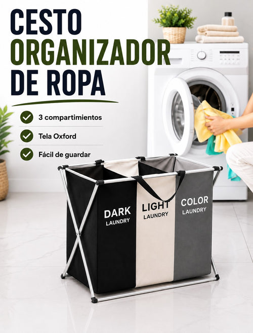 Cesto Organizador de Ropa 3 Compartimientos ⭐